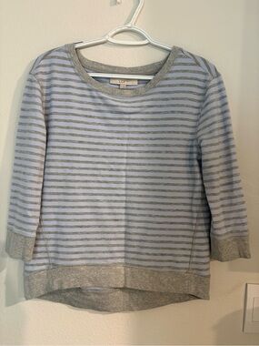 LOFT Light Blue and Gray Striped Crewneck Sweatshirt